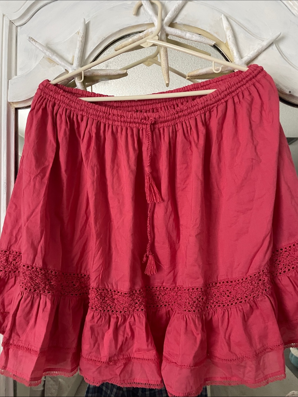 LOFT Coral Pink Tiered Tassel Skirt